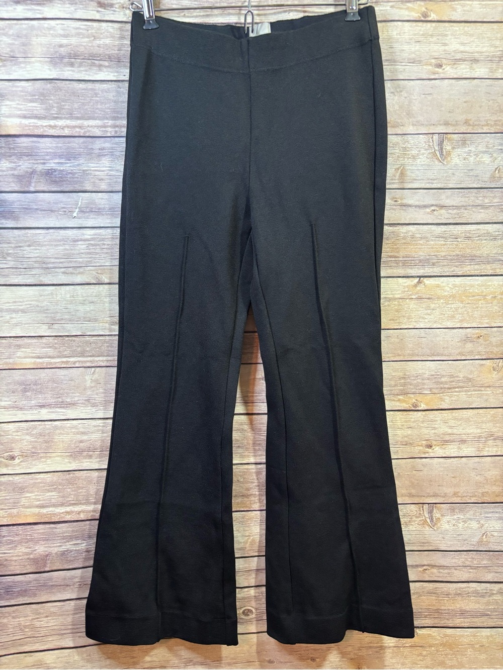 Maeve Pants Women Black Flare Pull On Pintuck Seam High Rise Trousers Stretch XS